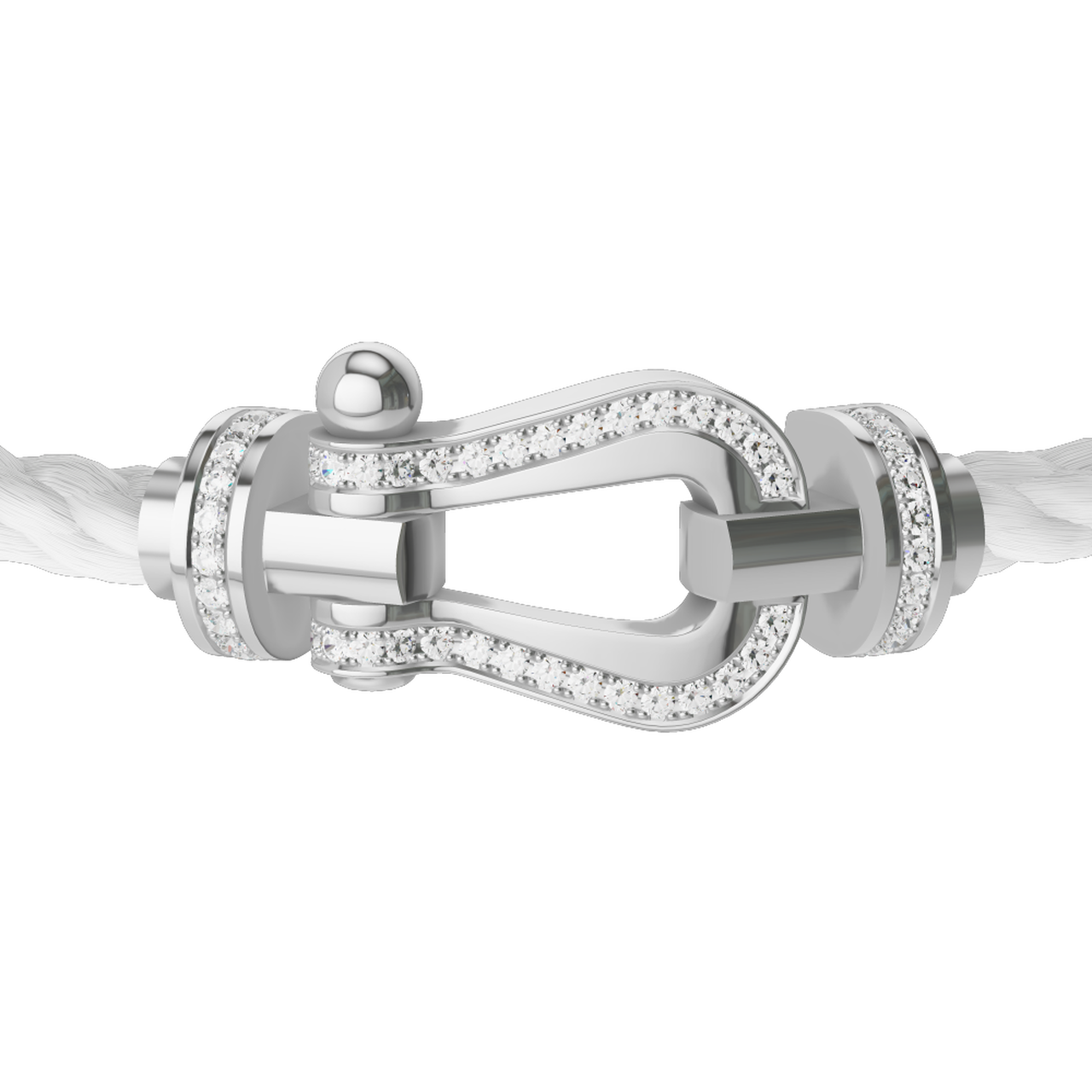 FRED Force 10 Large White Gold and Single Row Diamond Pavé Cable FRED Force 10 Large White Gold and Single Row Diamond Pavé Cable